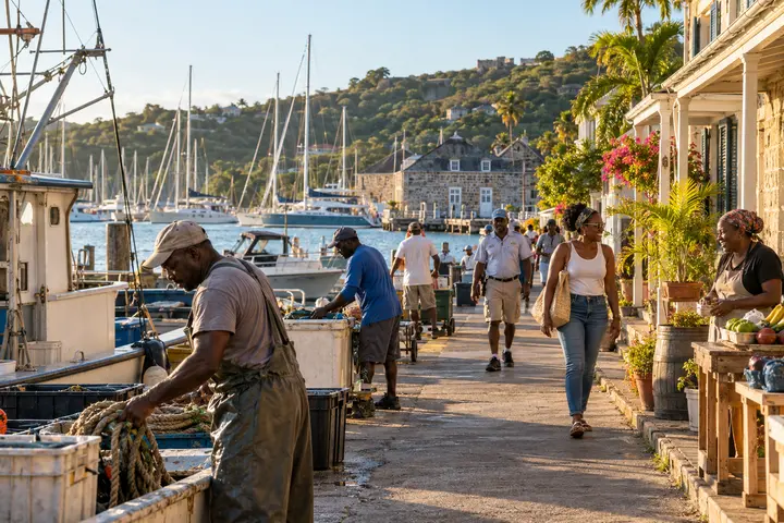 Marina workers, residents and businesses along the working English Harbour waterfront