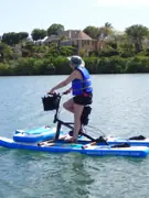 Sea Cycle rider passing waterfront buildings