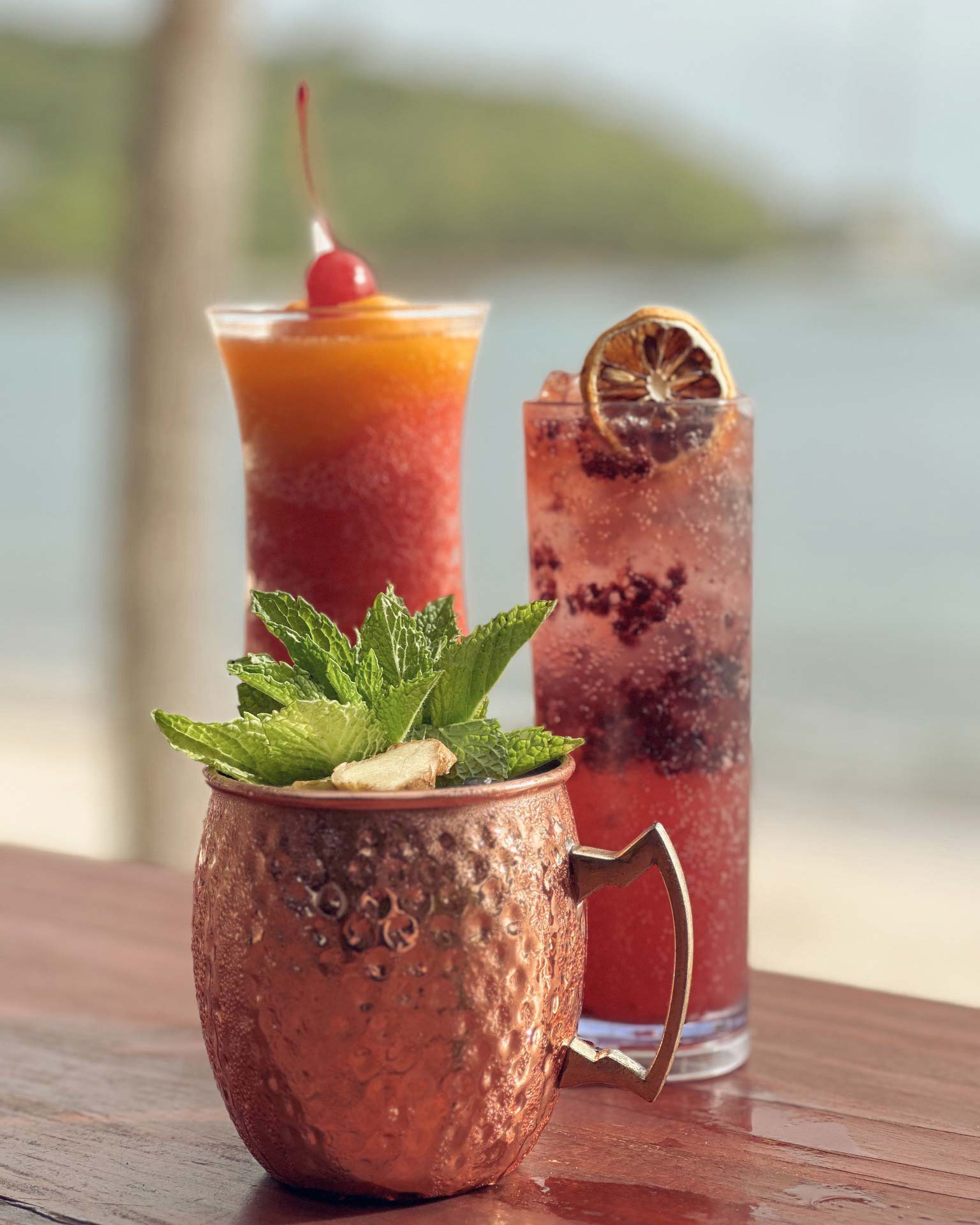 Variety of frozen and cold cocktails served at Antigua's best beach bar, Lunch at Loose Cannon tour upgrade