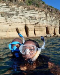 Skylork Scooter Snorkeling group of two snorkel tour the Pillars of Hercules near Antigua from Galleon Beach